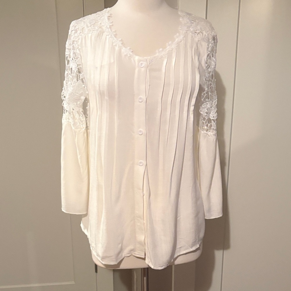 Chic White Lace Button-Up Blouse NWT